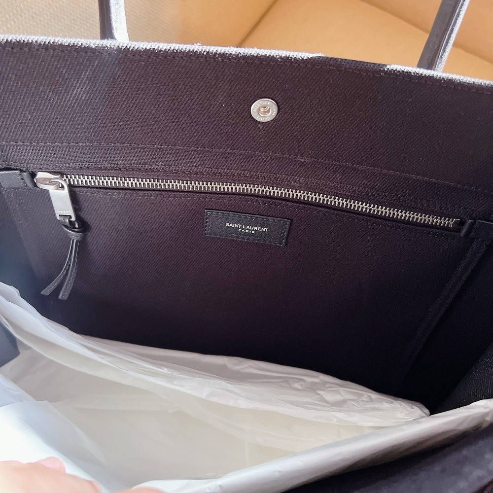 YSL Saint Laurent Rive Gauche Canvas Black Leather Tote Large NEW Authentic - Picture 8 of 10